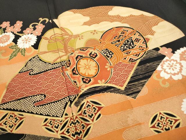 平和屋着物■豪華黒留袖 刺繍 地紙花鼓文 金彩 正絹 逸品 DABH1116qa