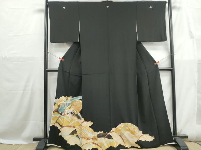 平和屋着物■豪華黒留袖 駒刺繍 檜扇花鳥文 金銀彩 正絹 逸品 DABH1124qa