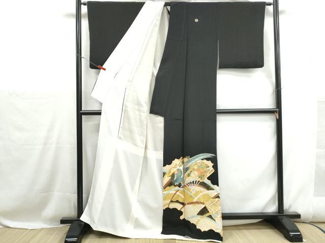 平和屋着物■豪華黒留袖 駒刺繍 檜扇花鳥文 金銀彩 正絹 逸品 DABH1124qa