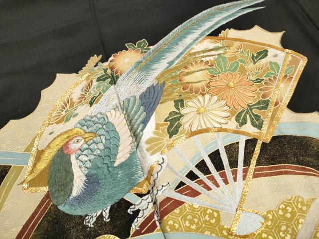 平和屋着物■豪華黒留袖 駒刺繍 檜扇花鳥文 金銀彩 正絹 逸品 DABH1124qa