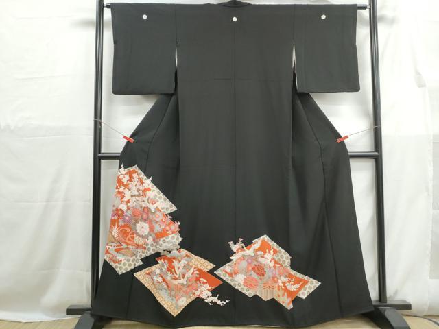 平和屋着物■豪華黒留袖 松皮菱飛鶴花文 金彩 正絹 逸品 DABH1127qa