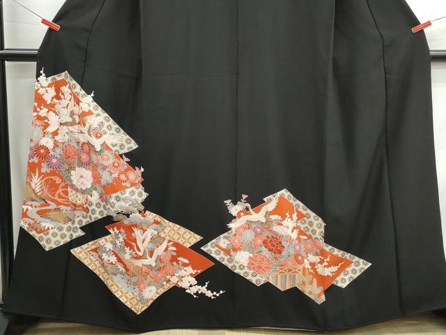 平和屋着物■豪華黒留袖 松皮菱飛鶴花文 金彩 正絹 逸品 DABH1127qa