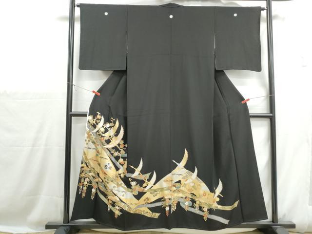 平和屋着物■豪華黒留袖 駒刺繍 飛鶴雪輪花文 金銀彩 正絹 逸品 DABH1129qa