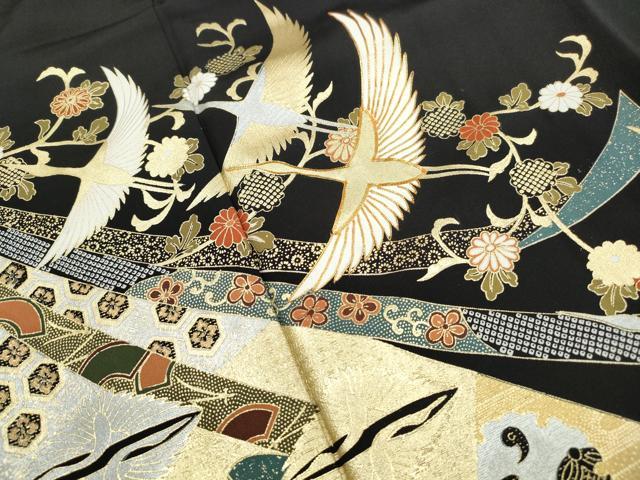 平和屋着物■豪華黒留袖 駒刺繍 飛鶴雪輪花文 金銀彩 正絹 逸品 DABH1129qa