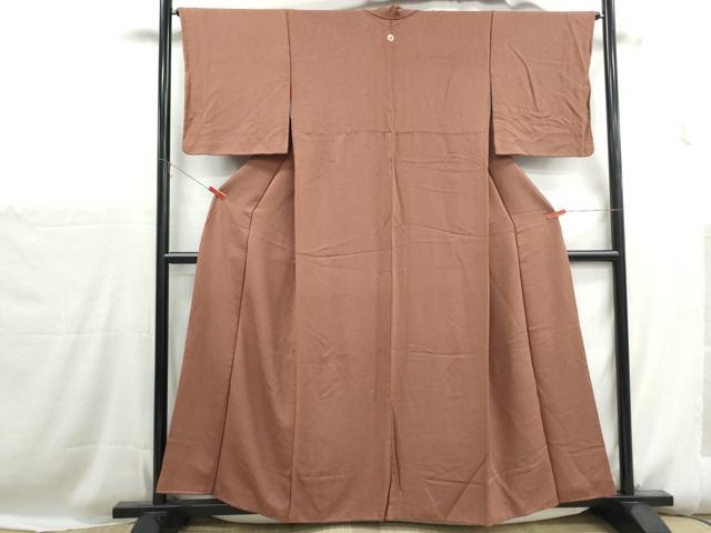 平和屋着物■上質な色無地 霞地紋 赭色 正絹 逸品 DABH1156qa