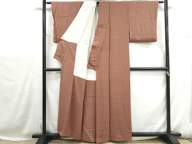 平和屋着物■上質な色無地 霞地紋 赭色 正絹 逸品 DABH1156qa