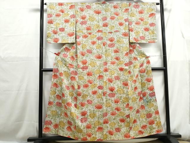 平和屋着物■上質な小紋 総絞り 菊尽くし文 杢目文 正絹 逸品 DABH1165qa