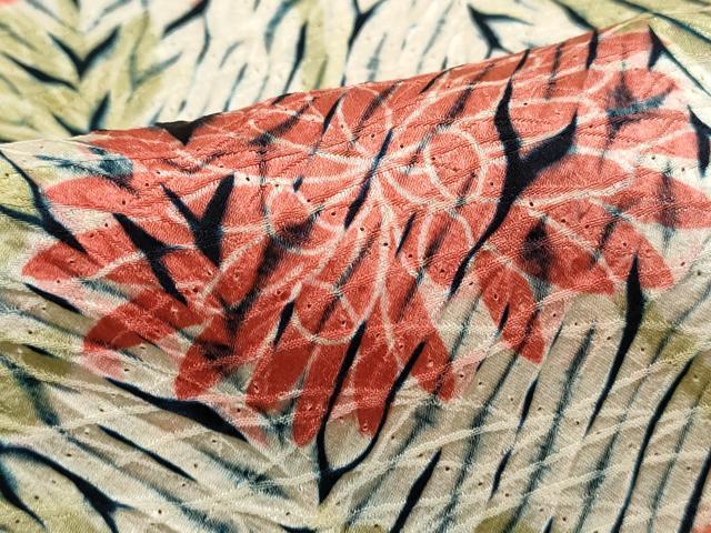 平和屋着物■上質な小紋 総絞り 菊尽くし文 杢目文 正絹 逸品 DABH1165qa