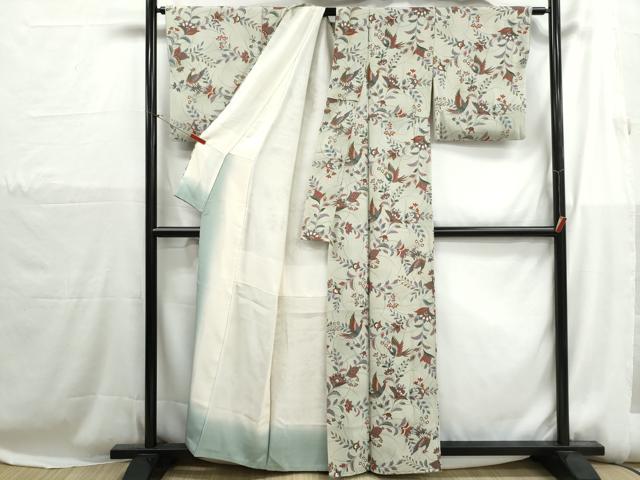 平和屋着物■上質な小紋 更紗花鳥文 金彩 鬼しぼ縮緬 正絹 逸品 DABH1180qa