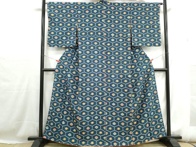 平和屋着物■上質な小紋 型染め 亀甲花文 正絹 逸品 DABH1183qa