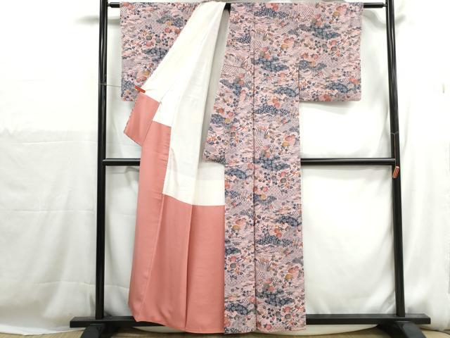 平和屋着物■上質な小紋 型染め 風景花文 大丸扱い 正絹 逸品 DABH1189qa