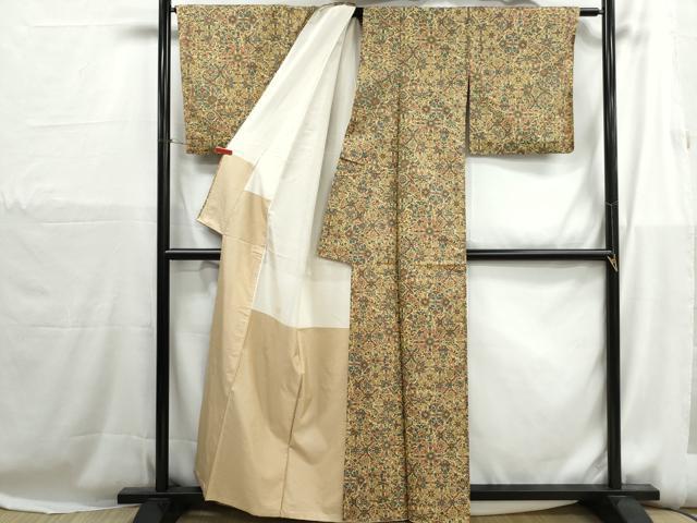 平和屋着物■上質な小紋 紬地 切嵌花文 正絹 逸品 DABH1194qa