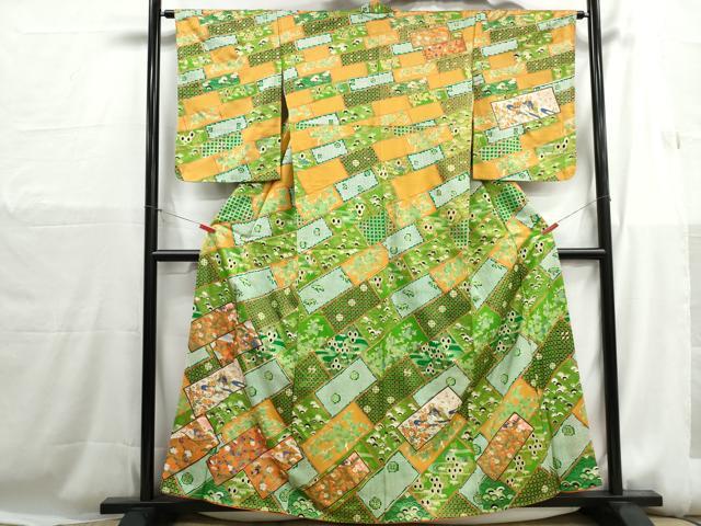 平和屋着物■訪問着 扇面花蝶文 金彩 正絹 逸品 DABH1197qa