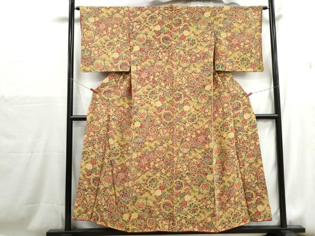 平和屋着物■上質な小紋 型染め 松皮菱花丸文 正絹 逸品 DABH1201qa