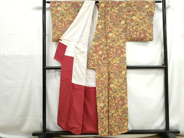 平和屋着物■上質な小紋 型染め 松皮菱花丸文 正絹 逸品 DABH1201qa