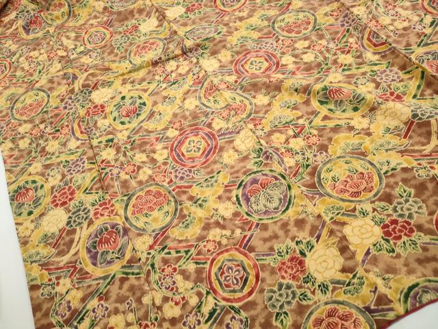 平和屋着物■上質な小紋 型染め 松皮菱花丸文 正絹 逸品 DABH1201qa