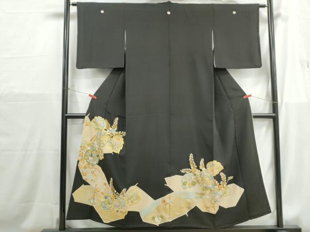 平和屋着物■豪華黒留袖 切嵌花文 桐 金彩 正絹 逸品 DABH1217qa