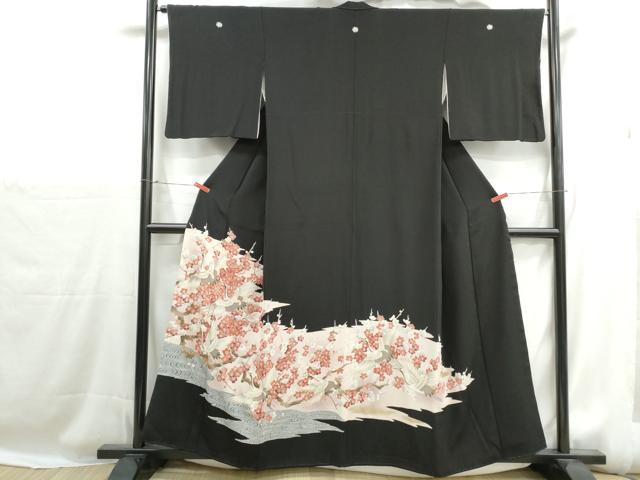 平和屋着物■豪華黒留袖 駒刺繍 飛鶴枝梅文 金彩 正絹 逸品 DABH1219qa