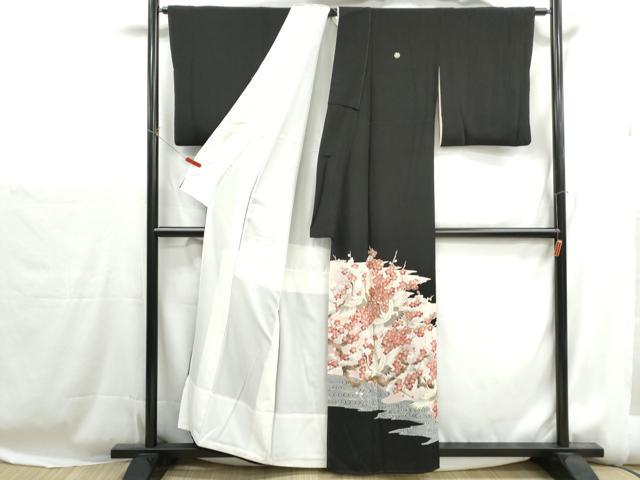 平和屋着物■豪華黒留袖 駒刺繍 飛鶴枝梅文 金彩 正絹 逸品 DABH1219qa