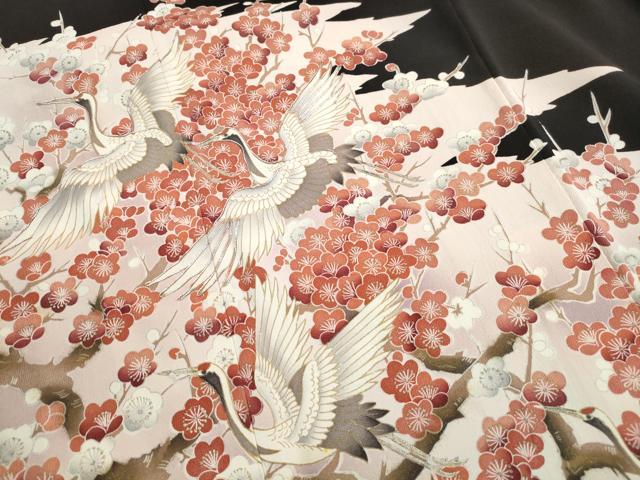 平和屋着物■豪華黒留袖 駒刺繍 飛鶴枝梅文 金彩 正絹 逸品 DABH1219qa