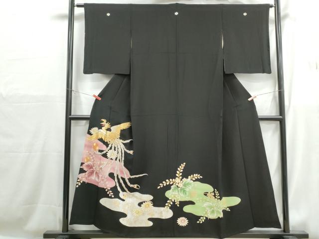 平和屋着物■豪華黒留袖 駒刺繍 鳳凰花文 桐 金銀糸 金彩 正絹 逸品 DABH1226qa