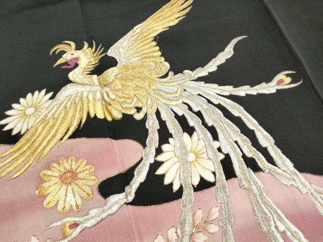 平和屋着物■豪華黒留袖 駒刺繍 鳳凰花文 桐 金銀糸 金彩 正絹 逸品 DABH1226qa