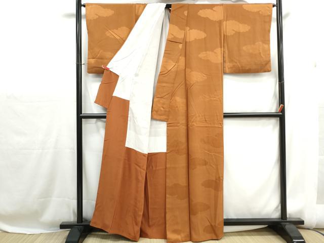 平和屋着物■上質な色無地 雲地紋 赤朽葉色 正絹 逸品 DABH1232qa