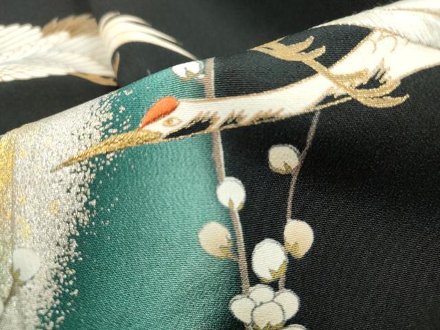 平和屋着物■豪華黒留袖 刺繍 飛鶴枝梅文 金銀彩 正絹 逸品 DABH1238qa