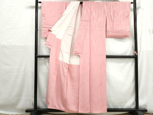 平和屋着物■上質な色無地 葉尽くし地紋 紅梅色 正絹 逸品 DABH1240qa
