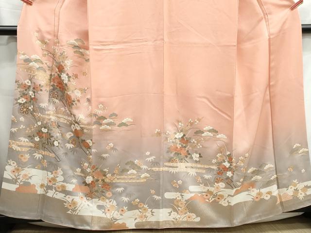 平和屋着物■訪問着 エ霞花車文 松竹梅 暈し染め 金彩 正絹 逸品 DABH1250qa
