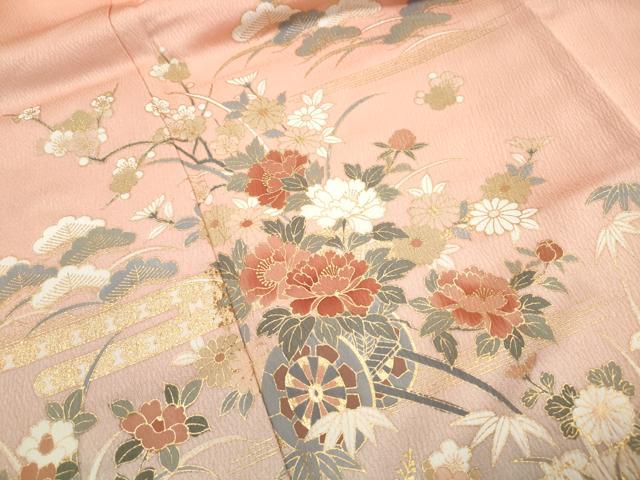 平和屋着物■訪問着 エ霞花車文 松竹梅 暈し染め 金彩 正絹 逸品 DABH1250qa