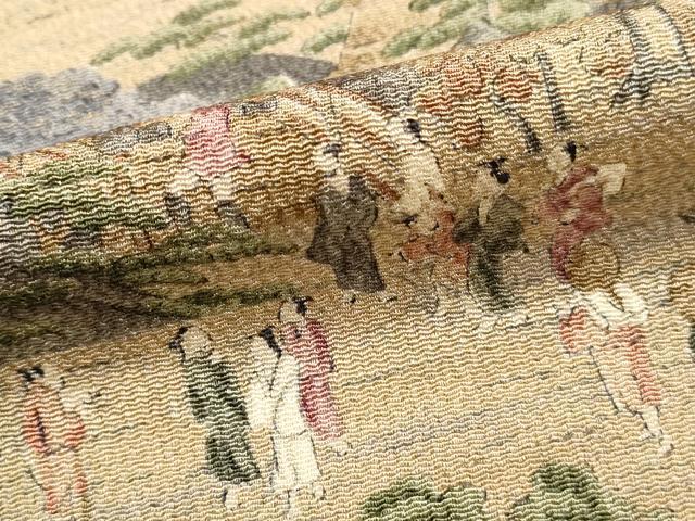 平和屋着物■上質な小紋 風景人物文 鬼しぼ縮緬 正絹 逸品 DABH1274qa