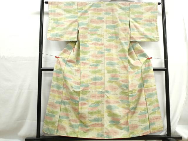 平和屋着物■小千谷紬 格子雲文 正絹 逸品 DABH1277qa