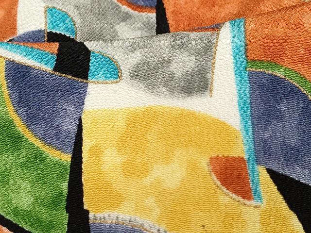 平和屋着物■上質な小紋 扇面尽くし文 金彩 鬼しぼ縮緬 正絹 逸品 DABH1286qa
