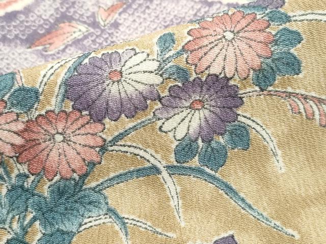 平和屋着物■小紋 型染め 松皮菱草花文 洗える着物 DABH1291qa
