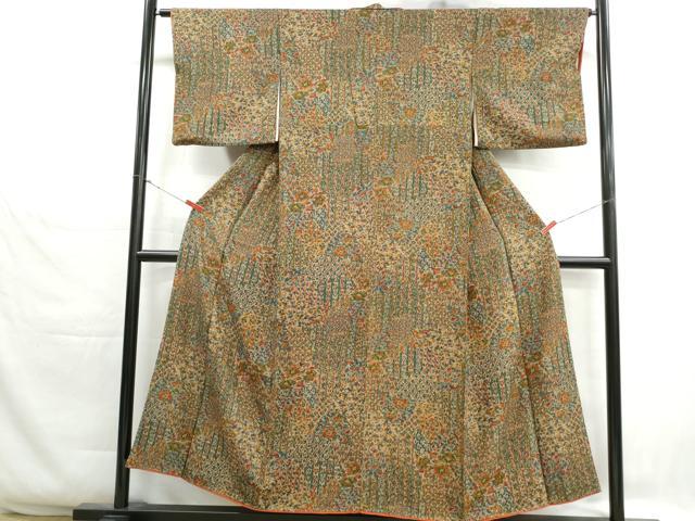 平和屋着物■上質な小紋 切嵌更紗花文 正絹 逸品 DABH1304qa