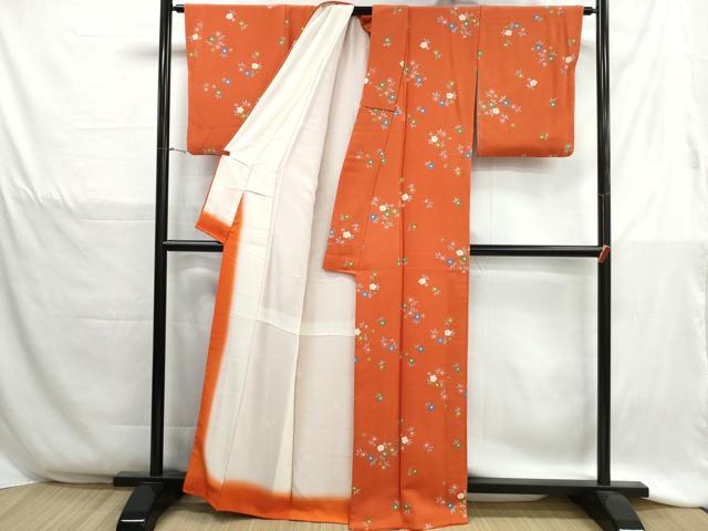 平和屋着物■上質な小紋 舞花文 鬼しぼ縮緬 正絹 逸品 DABH1305qa