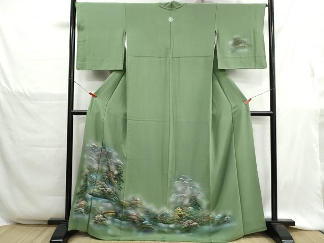 平和屋着物■訪問着 樹林風景文 暈し染め 金彩 鬼しぼ縮緬 正絹 逸品 DABH1307qa