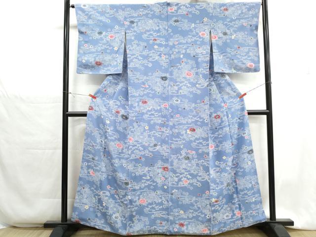 平和屋着物■上質な小紋 型染め 流水花文 正絹 逸品 DABH1313qa