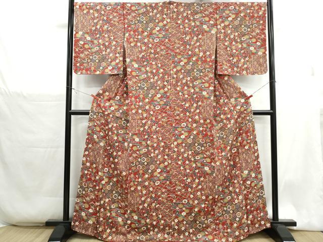 平和屋着物■上質な小紋 切嵌花蝶文 金彩 正絹 逸品 DABH1319qa