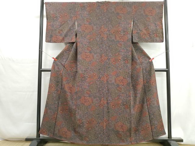 平和屋着物■上質な小紋 切嵌更紗花文 正絹 逸品 DABH1321qa
