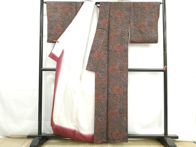 平和屋着物■上質な小紋 切嵌更紗花文 正絹 逸品 DABH1321qa