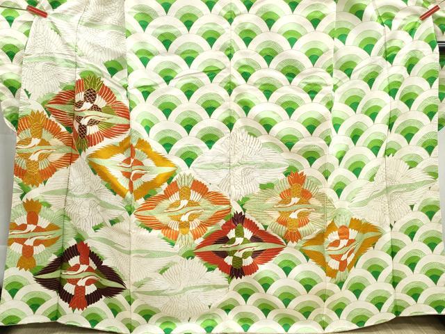 平和屋着物■豪華振袖 駒刺繍 双鶴青海波文 金彩 正絹 逸品 DABH1340qa