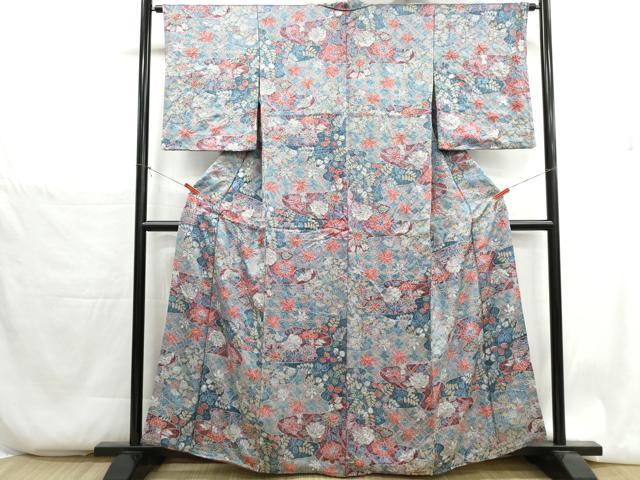 平和屋着物■上質な小紋 流水草花文 正絹 逸品 DABH1345qa