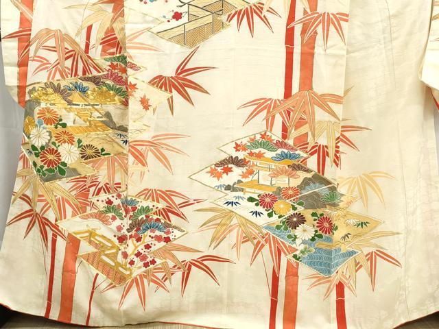 平和屋着物■豪華振袖 駒刺繍 風景花文 松竹梅 金彩 正絹 逸品 DABH1354qa