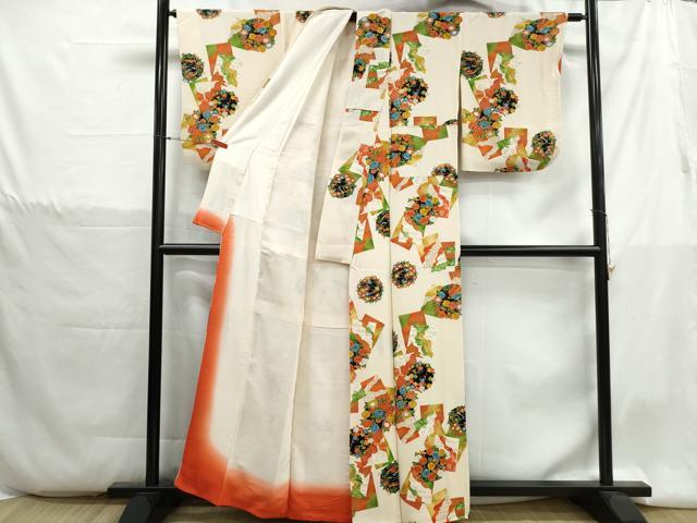 平和屋着物■上質な小紋 重ね色紙花丸文 金彩 鬼しぼ縮緬 正絹 逸品 DABH1360qa
