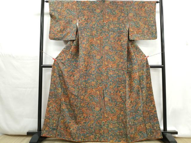 平和屋着物■上質な小紋 更紗花文 暈し染め 正絹 逸品 DABH1368qa