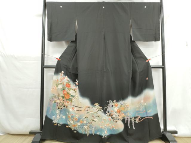 平和屋着物■染匠 久保耕 黒留袖 駒刺繍 花車文 松竹梅 暈し染め 金彩 正絹 逸品 DABH1370qa