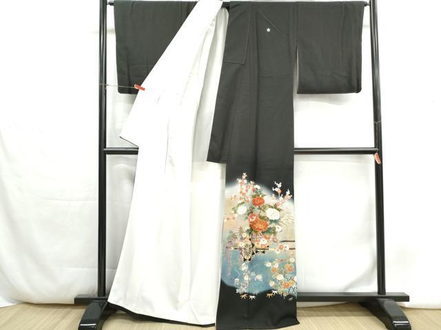 平和屋着物■染匠 久保耕 黒留袖 駒刺繍 花車文 松竹梅 暈し染め 金彩 正絹 逸品 DABH1370qa