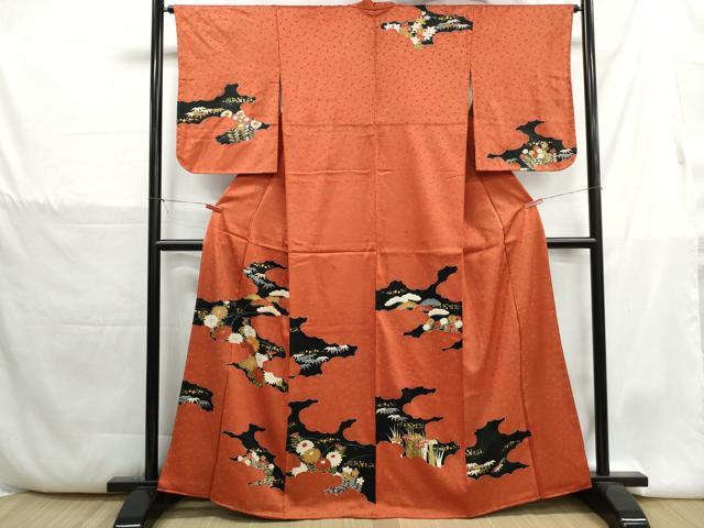 平和屋着物■訪問着 駒刺繍 雲取り花松文 金彩 正絹 逸品 DABH1372qa